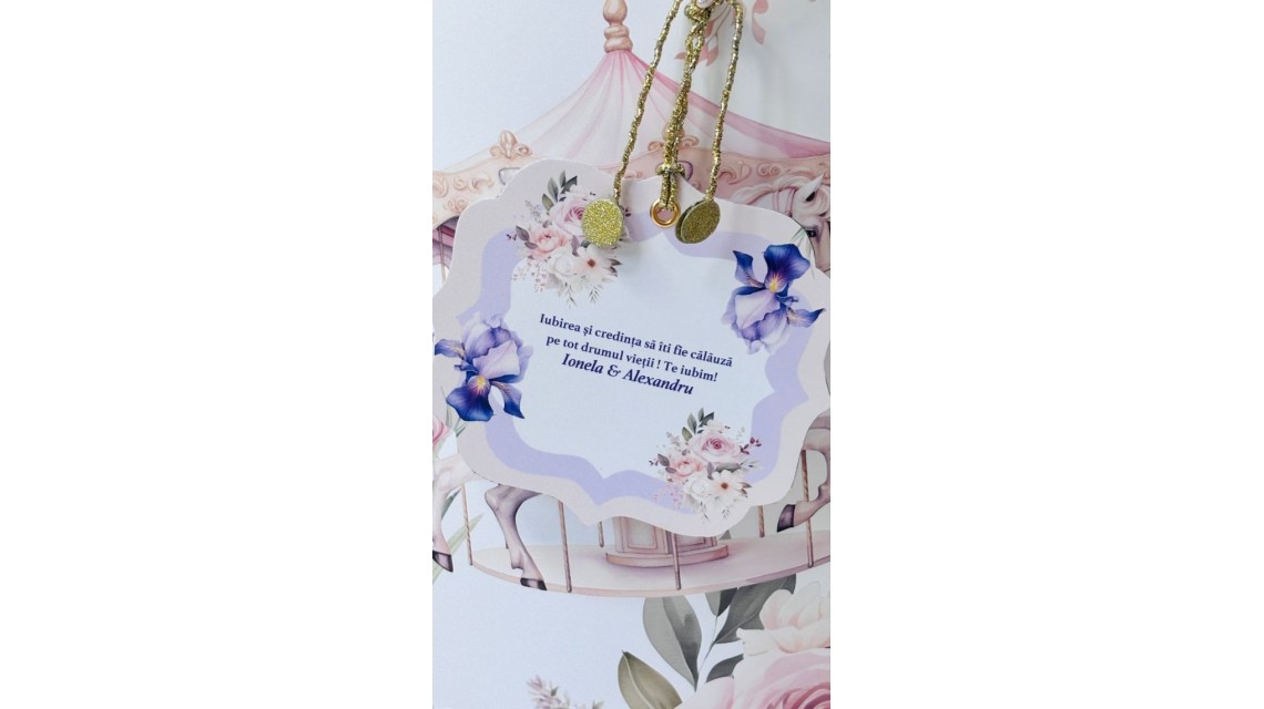 Trusou botez cu carusel și flori de iris în lila și roz prăfuit – „Caruselul Magic” 17